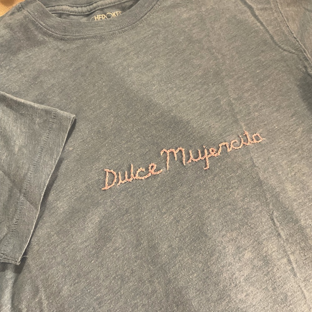 Hand embroidered baby blue t shirt